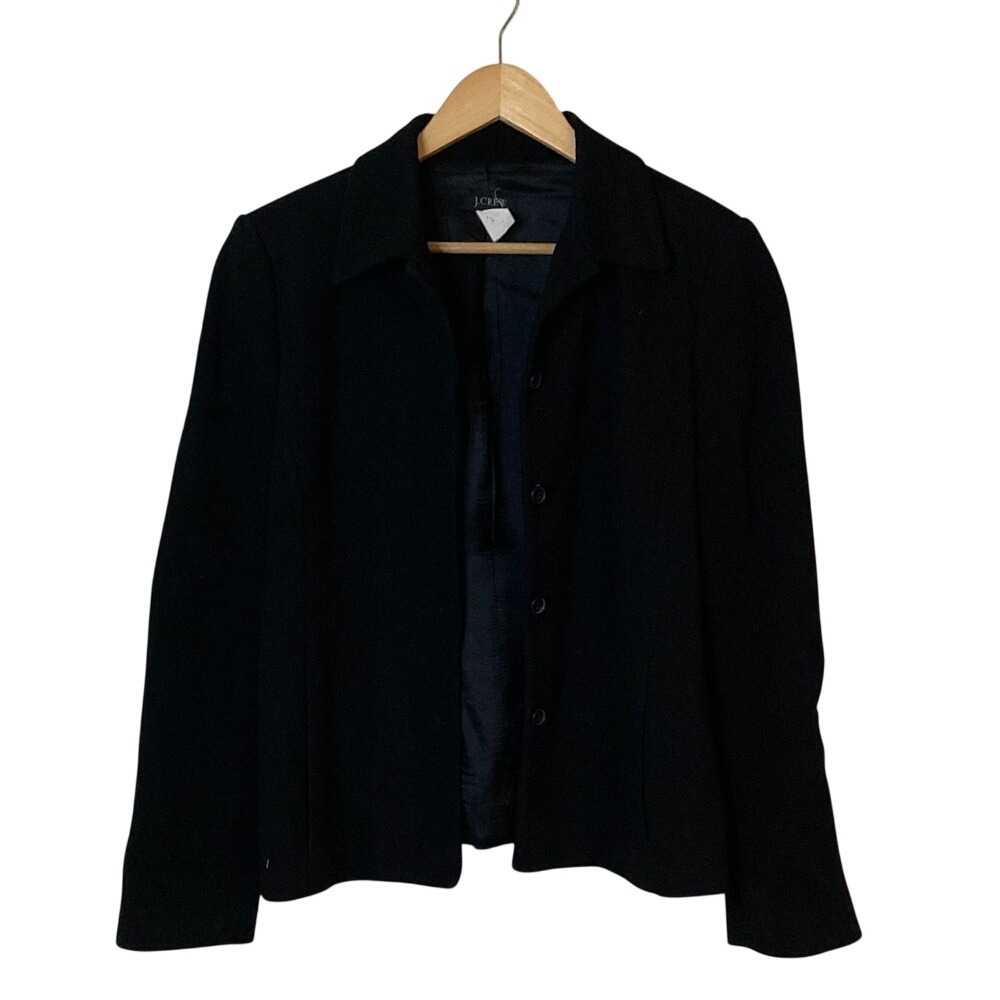 J Crew Womens Knit Blazer‎ Jacket Black Size Small Office Career Classic Staple